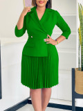 EVE Plus Size Solid Color Press Pleated Midi Dress GATE-543