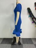 EVE Plus Size Lantern Sleeve Wave Hem Midi Dress NY-10923