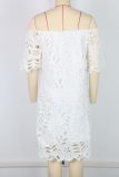 EVE Solid Hollow Out Lace Off Shoulder Midi Dress GWDS-241010