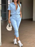 EVE Solid Color Lapel Single-breasted Jumpsuit GWDS-240787
