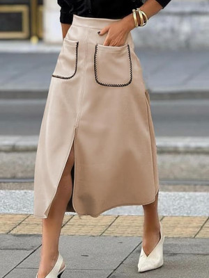 EVE Fashion Faux Suede Solid Split Skirt ANDF-2432