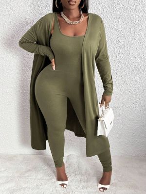 EVE Solid Color Long Coat And Sleeveless Jumpsuit Suit GQYD-410