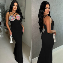 EVE Sleeveless Sling Lace Solid Color Maxi Dress BY-7102