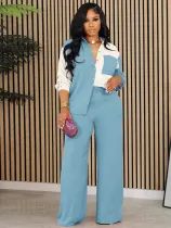 EVE Contrast Color Long Sleeve Shirt Pants Suit GQYD-413