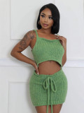 EVE Solid Color Sling Vest Bandage Sweater Two Piece Skirt Set GDYF-6695
