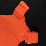EVE Plus Size Solid Color One Shoulder Midi Dress GKEN-040803