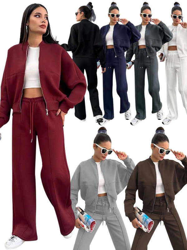 EVE Solid Color Padded Zipper Coat Pants Suit SSNF-211472