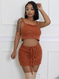 EVE Solid Color Sling Vest Bandage Sweater Two Piece Skirt Set GDYF-6695