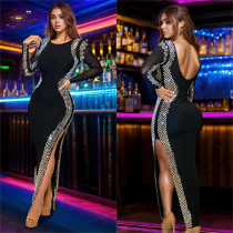 EVE Long Sleeve Backless Split Maxi Dress BY-7090