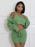 EVE Solid Color Sling Vest Bandage Sweater Two Piece Skirt Set GDYF-6695