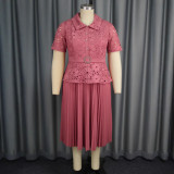 EVE Plus Size Lace Short Sleeve Midi Dress GKEN-040714