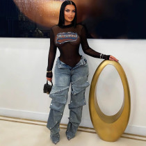 EVE Fashion Washed Studded Loose Jeans LSD-2281