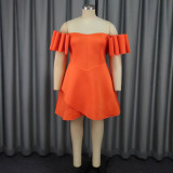 EVE Plus Size Solid Color One Shoulder Midi Dress GKEN-040803