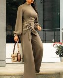 EVE Plus Size Long Sleeve Drawstring Patchwork Jumpsuit GXYY-8007