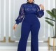 EVE Plus Size Lace Hollow Out Solid Jumpsuit GXYY-8265