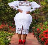 EVE Plus Size Solid Lace Patchwork Midi Dress GXYY-8032