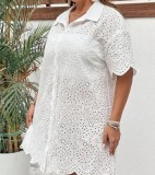 EVE Plus Size Lace Hollot Out Shirt Dress GXYY-8340