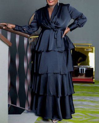 EVE Plus Size Solid Color Tie Up Long Skirt Suit GXYY-7080
