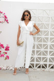 EVE V Neck High Waist Solid Color Jumpsuit GXYY-8201