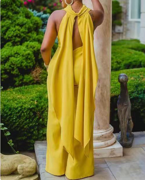 EVE Plus Size Knits Sleeveless Backless Jumpsuit GXYY-6038