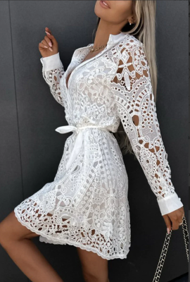 EVE Plus Size Solid Color Lace Shirt Dress GXYY-8257