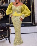 EVE Plus Size Bubble Sleeve One Neck Maxi Dress GXYY-8055