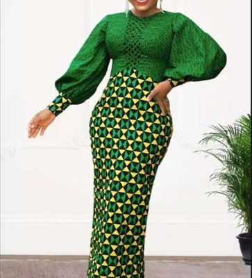 EVE Print Long Sleeve Long Dress GXYY-8243