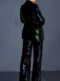 EVE Plus Size Fashion Sequin Blazer Two Piece Pants Set GXYY-8178
