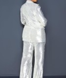 EVE Plus Size Fashion Sequin Blazer Two Piece Pants Set GXYY-8178