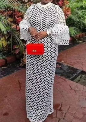 EVE Plus Size Lace Flare Sleeve Maxi Dress GXYY-8192