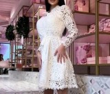 EVE Plus Size Lace Lace Tie Shirt Dress GXYY-8173