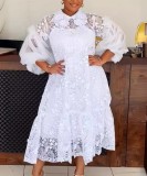 EVE Plus Size Lace Hollow Out Lace Halter Two-Piece Irregular Dress GXYY-8288