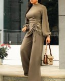 EVE Plus Size Long Sleeve Drawstring Patchwork Jumpsuit GXYY-8007