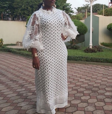 EVE Plus Size Lace Sleeve Solid Color Maxi Dress GXYY-8302