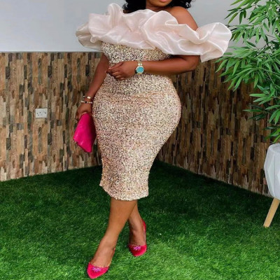 EVE Plus Size Sexy Sequin Sleeveless Pencil Dress GXYY-8060