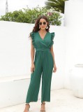 EVE V Neck High Waist Solid Color Jumpsuit GXYY-8201