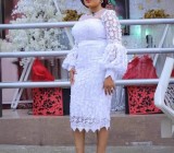 EVE Plus Size Lace Puff Sleeve Mesh Maxi Dress GXYY-8284