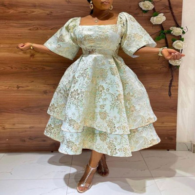EVE Plus Size Print Bubble Short Sleeve Midi Dress GXYY-8061