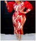 EVE Plus Size Bubble Sleeve Printed Midi Dress GXYY-8089
