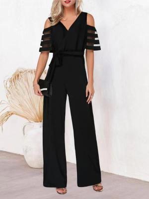 EVE V Neck Off Shoulder Belt Jumpsuit GXYY-8200
