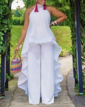 EVE Plus Size Solid Sleeveless Backless Two Piece Pants Set GXYY-8070