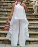 EVE Plus Size Solid Sleeveless Backless Two Piece Pants Set GXYY-8070