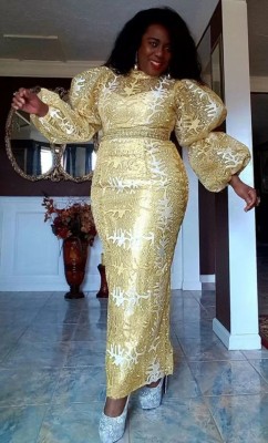 EVE Plus Size Bubble Sleeve Print Maxi Dress GXYY-8051