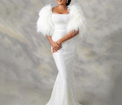 EVE Plus Size U Neck Sequin Maxi Dress GXYY-8230