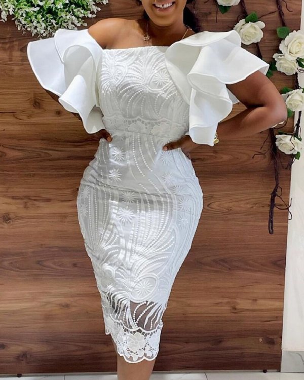 EVE Plus Size Flare Sleeve Split Solid Midi Dress GXYY-7005