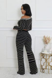 EVE Stripe Print Long Sleeve Tops Pants 2 Piece Set XHXF-8712