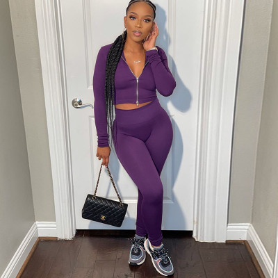 EVE Solid Color Zipper Long Sleeve Pants Sport Suit GJYO-918782