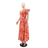 EVE Print Slash Shoulder Split Maxi Dress GYLY-10569