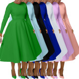 EVE Plus Size Solid Color Long Sleeve Midi Dress BGN-305