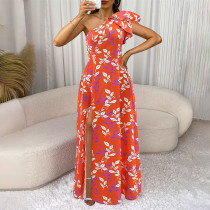 EVE Print Slash Shoulder Split Maxi Dress GYLY-10569